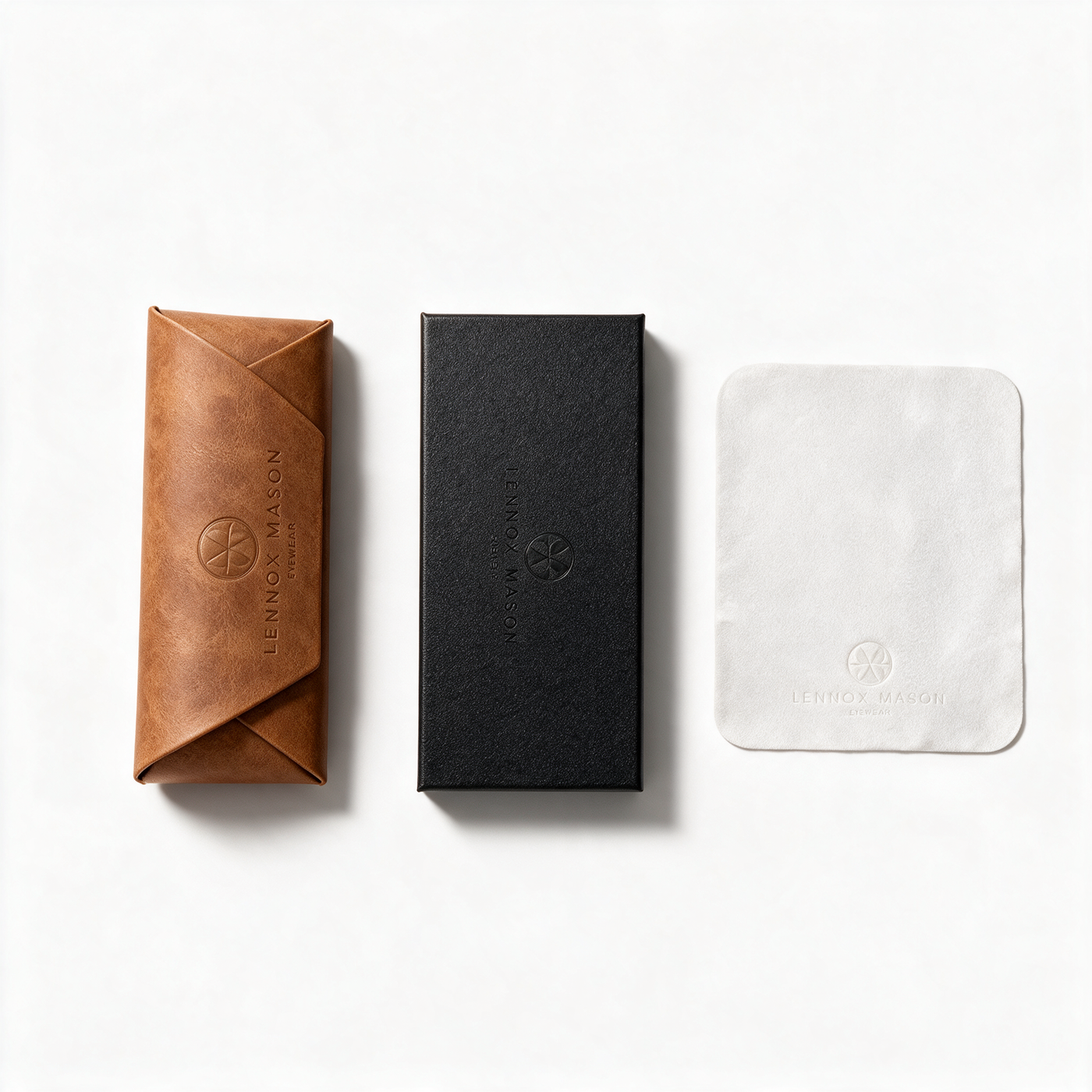 Lennox Mason leather case, gift box and lens cloth